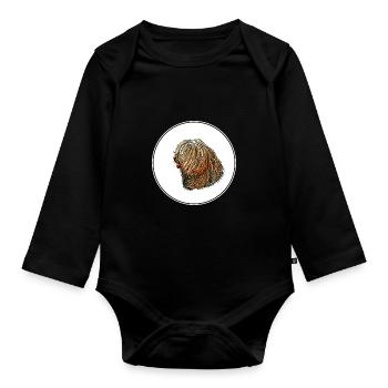 Spanischer Wasserhund Aquarell Skizze Illustration - Baby Bio-Langarm-Body - Schwarz - Vorne