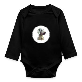 Illustration de l’aquarelle du chien Weimaraner - Body Bébé bio manches longues - noir - Devant