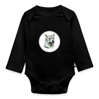Illustration de l’aquarelle du chien Laika de Sibérie occidentale - Body Bébé bio manches longues - noir - Devant