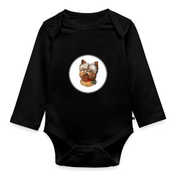 Yorkshire Terrier Dog Watercolor Illustration - Organic Longsleeve Baby Bodysuit - black - Front