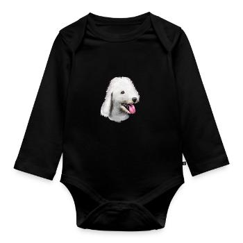 Bedlington Terrier Dog Watercolor Illustration - Organic Longsleeve Baby Bodysuit - black - Front