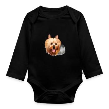 Australian Silky Terrier Dog Watercolor Illustrati - Organic Longsleeve Baby Bodysuit - black - Front