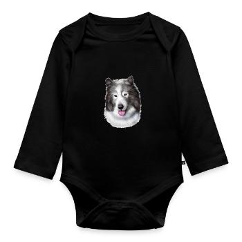 Illustration de l’aquarelle de chien esquimau canadien - Body Bébé bio manches longues - noir - Devant