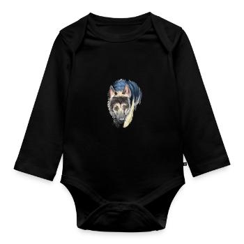 Osteuropäischer Schäferhund Aquarell Illustration - Baby Bio-Langarm-Body - Schwarz - Vorne