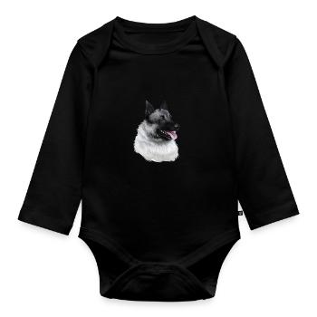 Norwegischer Elchhund Hund Aquarell Illustration - Baby Bio-Langarm-Body - Schwarz - Vorne