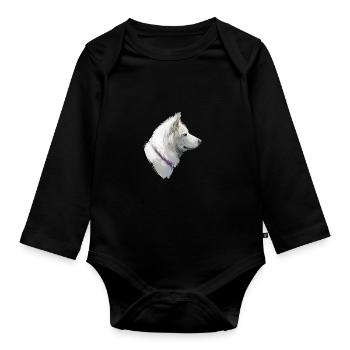 Pungsan Hund Aquarell Skizze Illustration - Baby Bio-Langarm-Body - Schwarz - Vorne