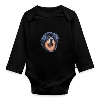 Tibetan Mastiff Dog Aquarelle Sketch Illustration - Body Bébé bio manches longues - noir - Devant