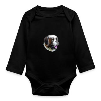 Illustration de l’aquarelle du chien St Bernard - Body Bébé bio manches longues - noir - Devant
