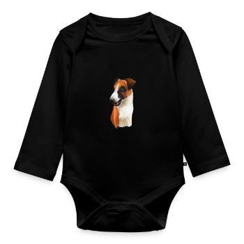 Illustration d’aquarelle de chien Fox Terrier lisse - Body Bébé bio manches longues - noir - Devant