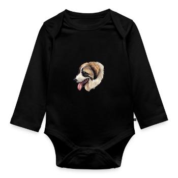 Tornjak Hund Aquarell Skizze Illustration - Baby Bio-Langarm-Body - Schwarz - Vorne
