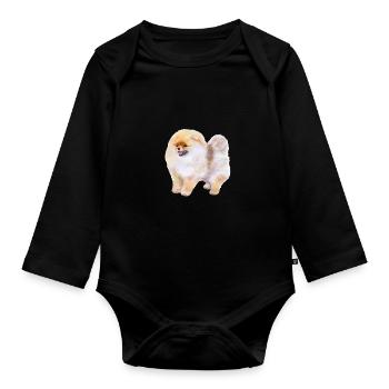 Illustration de l’aquarelle du chien Spitz de Poméranie - Body Bébé bio manches longues - noir - Devant