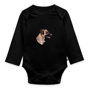Treeing Tennessee Brindle Dog Watercolor Illustrat - Organic Longsleeve Baby Bodysuit - black - Front