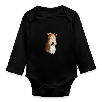 Wire Fox Terrier Hund Aquarell Illustration - Baby Bio-Langarm-Body - Schwarz - Vorne