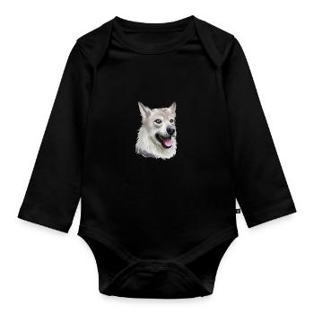 Illustration de l’aquarelle du chien Laika de Sibérie occidentale - Body Bébé bio manches longues - noir - Devant