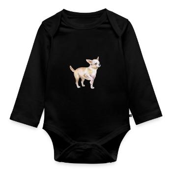 Chihuahua Hund Aquarell Skizze Illustration - Baby Bio-Langarm-Body - Schwarz - Vorne