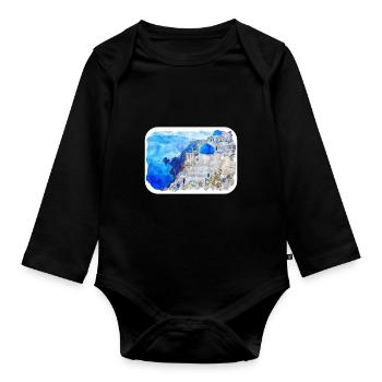 Santorin Grèce Aquarelle Esquisse Dessinée Peinture - Body Bébé bio manches longues - noir - Devant
