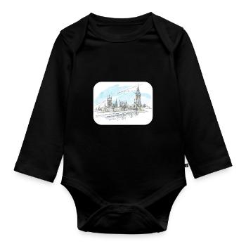 England UK Watercolor Sketch Drawn Illustration - Organic Longsleeve Baby Bodysuit - black - Front