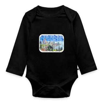Luzern Schweiz Aquarellskizze gezeichnet Illust - Baby Bio-Langarm-Body - Schwarz - Vorne