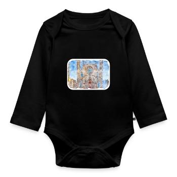 Barcelone Espagne Aquarelle Esquisse Dessinée Illustrati - Body Bébé bio manches longues - noir - Devant