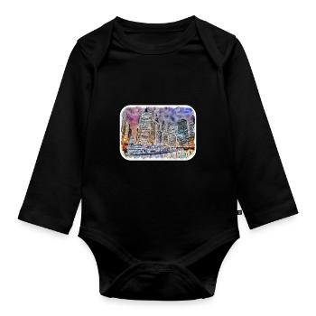 Chicago USA Watercolor Sketch Drawn Illustration - Organic Longsleeve Baby Bodysuit - black - Front