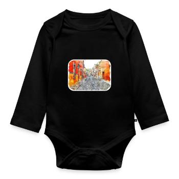 San Miguel De Allende Mexico Watercolor Drawing - Organic Longsleeve Baby Bodysuit - black - Front