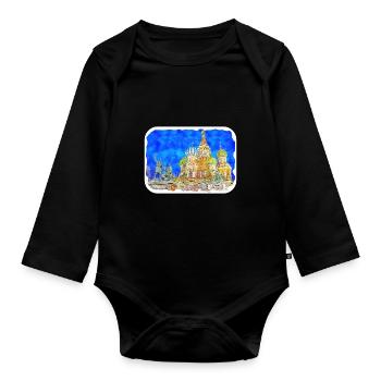 Moscou Russie Aquarelle Esquisse Dessin Dessiné - Body Bébé bio manches longues - noir - Devant