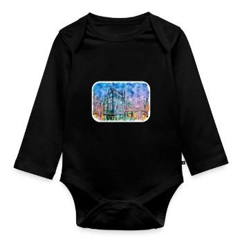 Amsterdam Netherlands Watercolor Sketch Drawing - Organic Longsleeve Baby Bodysuit - black - Front