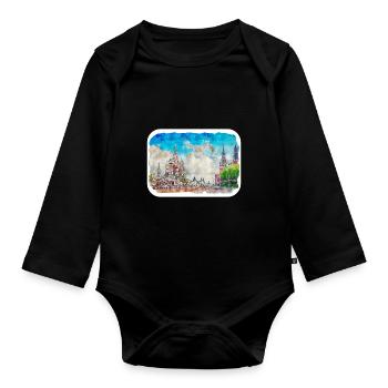 Moscou Russie Aquarelle Esquisse Dessin Dessiné - Body Bébé bio manches longues - noir - Devant