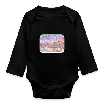 Pologne Repère Aquarelle Esquisse Dessin de peinture - Body Bébé bio manches longues - noir - Devant