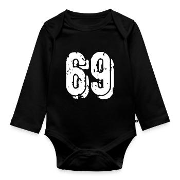 69 Zahl Trikot - Baby Bio-Langarm-Body - Schwarz - Vorne