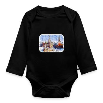 Moscou Russie Aquarelle Esquisse Dessinée Peinture - Body Bébé bio manches longues - noir - Devant