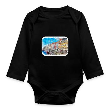 Copenhague Danemark Aquarelle Esquisse Dessinée Paintin - Body Bébé bio manches longues - noir - Devant