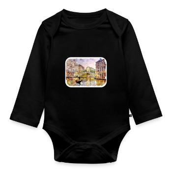 Venise Italie Aquarelle Esquisse Illustration - Body Bébé bio manches longues - noir - Devant