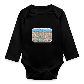 Barcelona Spain Watercolor Sketch Illustration - Organic Longsleeve Baby Bodysuit - black - Front