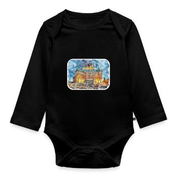 Quebec Kanada Aquarell Skizze gezeichnete Illustration - Baby Bio-Langarm-Body - Schwarz - Vorne
