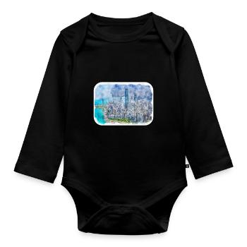 Chicago USA Watercolor Sketch Drawn Illustration - Organic Longsleeve Baby Bodysuit - black - Front