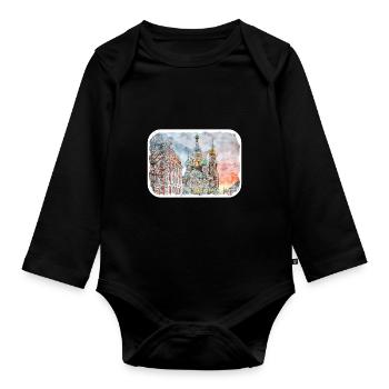 Moscou Russie Aquarelle Esquisse Dessinée Peinture - Body Bébé bio manches longues - noir - Devant