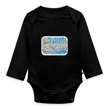 Sorrente Italie Aquarelle Esquisse Dessinée Peinture - Body Bébé bio manches longues - noir - Devant