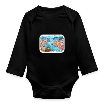 Barcelone Espagne Aquarelle Esquisse Dessinée Illustrati - Body Bébé bio manches longues - noir - Devant
