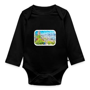 Quebec Kanada Aquarell Skizze gezeichnete Illustration - Baby Bio-Langarm-Body - Schwarz - Vorne