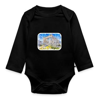 Athènes Grèce Aquarelle Esquisse Dessinée Peinture - Body Bébé bio manches longues - noir - Devant