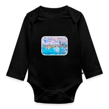 Australie Aquarelle Esquisse Dessinée à la Main Peinture - Body Bébé bio manches longues - noir - Devant