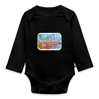 Cartagena Kolumbien Aquarell Skizze Gezeichnet Illustr - Baby Bio-Langarm-Body - Schwarz - Vorne