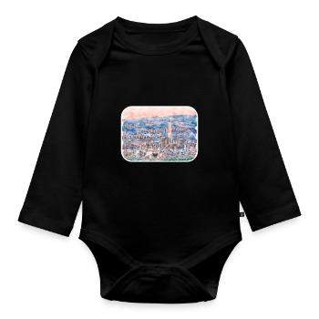 Busan South Korea Watercolor Sketch Illustration - Organic Longsleeve Baby Bodysuit - black - Front