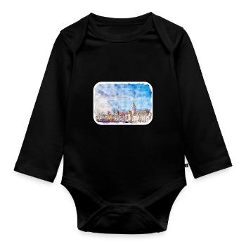 Zurich Suisse Aquarelle Esquisse Dessinée Paintin - Body Bébé bio manches longues - noir - Devant