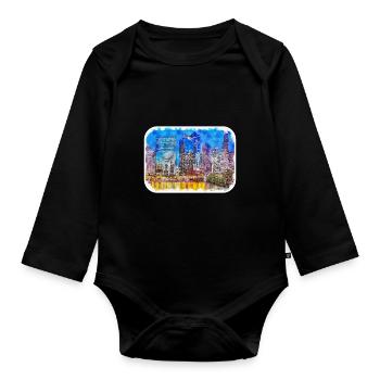 Chicago USA Watercolor Sketch Drawn Illustration - Organic Longsleeve Baby Bodysuit - black - Front