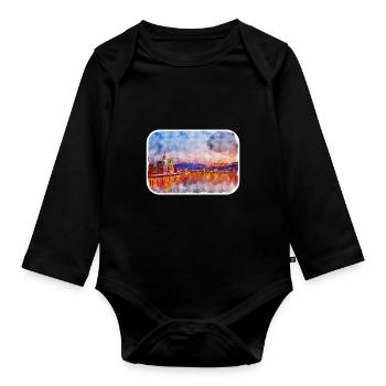 Budapest Ungarn Aquarell Skizze Illustration - Baby Bio-Langarm-Body - Schwarz - Vorne