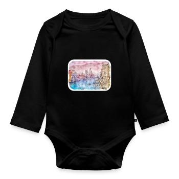 Venedig Italien Aquarell Skizze Illustration - Baby Bio-Langarm-Body - Schwarz - Vorne