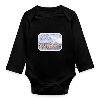 Europa Aquarellskizze Handgezeichnete Illustration - Baby Bio-Langarm-Body - Schwarz - Vorne