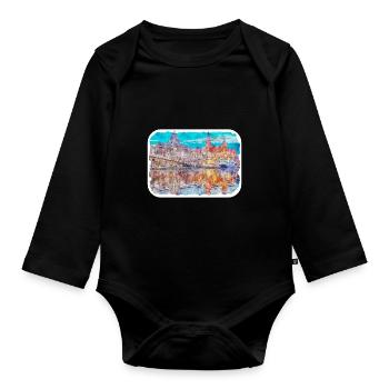 Pologne Repère Aquarelle Esquisse Dessin de peinture - Body Bébé bio manches longues - noir - Devant